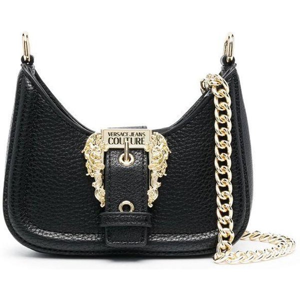 Versace Jeans Couture ZłOty Barokowy WzóR Z Logo Klamra Odpinany Pasek Na Ramię Mini Torba Na Ramię Crossbody Damskie Torby Na Ramię Czarny 75VA4BFVZS413899 Black,Basic Set (Bag+Dust Bag)-image