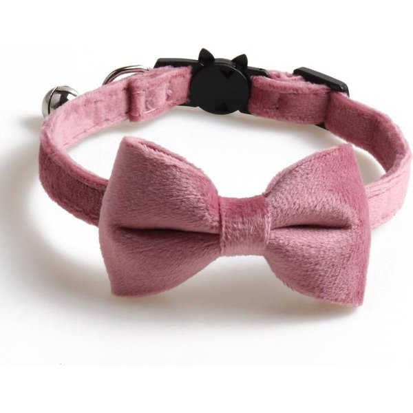Aksamitna ObrożA Dla Kota Bowknot Regulowana Klamra BezpieczeńStwa Gatos Muszka Akcesoria Dla KotóW ObrożA Dla KotóW Z Dzwonkiem Jednolity Kolor-image