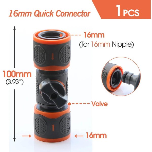 16Mm Ball Valve Hose Adapter Quick Connector Coupling Joint Extender Connect Repair For Garden Irrigation… More-image