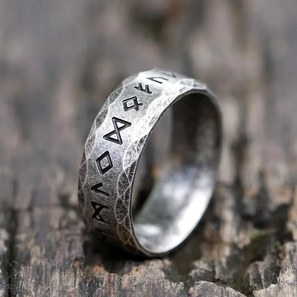 Yiluocd Vintage PierśCień WikingóW Ze Stali Nierdzewnej Z Runami StarożYtny PierśCień Z Runami Litery Odyna Dla MężCzyzn Amulet BiżUteria Prezenty 10 Gray-image