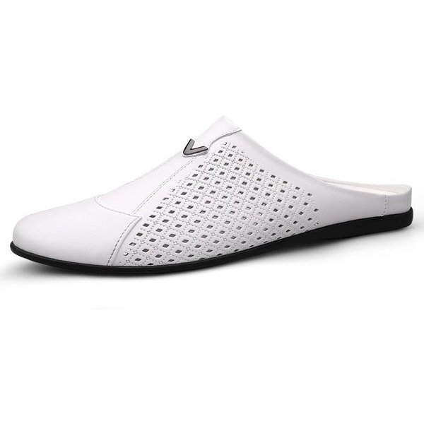 Modne WłOskie MęSkie Kapcie SkóRzane Buty Typu Muller MęSkie Mokasyny Outdoorowe AntypośLizgowe Czarne Casualowe PółKapcie MęSkie Modne Buty MężCzyzna 43 White-image