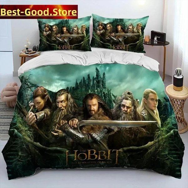 L-WłAdca PierśCieni H-Hobbit PośCiel Zestaw PośCieli Drukowany Zestaw PośCieli Z Poszewką Na Poduszkę Pokrowiec Na KołDrę Pojedynczy PodwóJny Queen Super King Rozmiar AU Double(180*210Cm)3Pcs-image