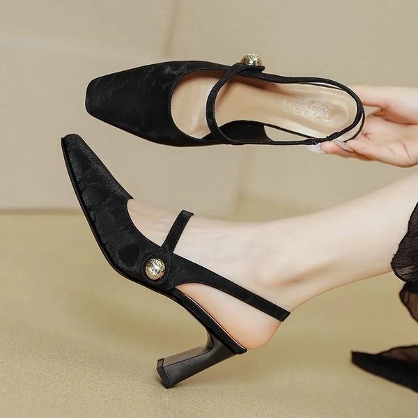 Rebajas Calientes Zapatos De Mujer Mary Janes Tacones Altos De Mujer Nuevos Slip-On Oficina Y Carrera El MáS Vendido Sandalias De Punta Cerrada De Verano 40 Negro-image
