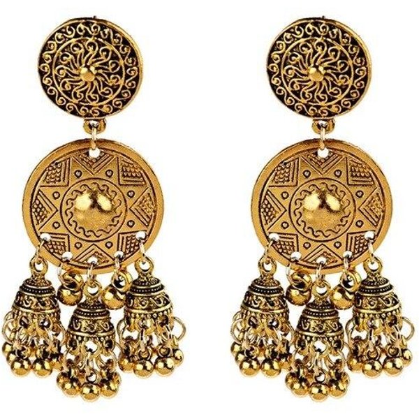 Nuevos Pendientes ÉTnicos Vintage Para Mujer GeoméTricos Turcos Jhumka JoyeríA India Oro Campana Borla Colgantes JoyeríA TurquíA Beige-image