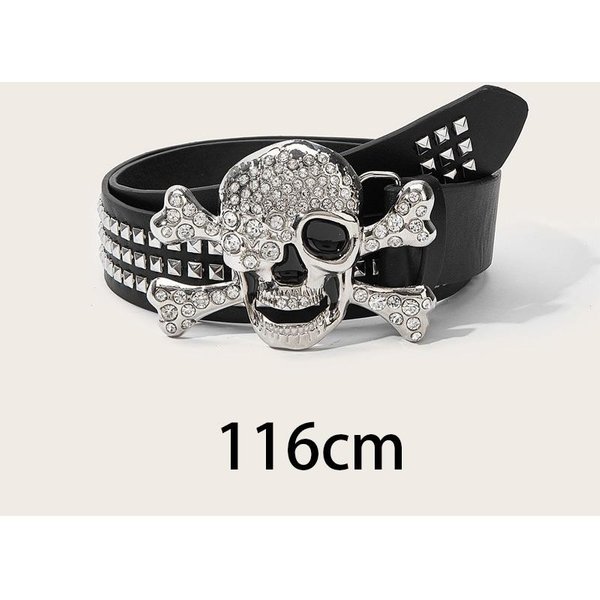 Srebrna Klamra Czaszka Damski Pasek Hip Hop Punk Dziewczyny Czarna Klamra Pinowa PU Pasek Goth Retro Akcesoria Do DżInsóW Pas Z Nitami Gray-image