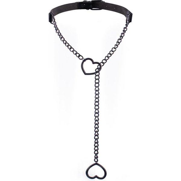 Naszyjnik ŁAńCuszek Z Sercem Czarny SkóRzany Choker KołNierz Dla Kobiet Akcesoria Goth Punk Gotycka BiżUteria Gray-image