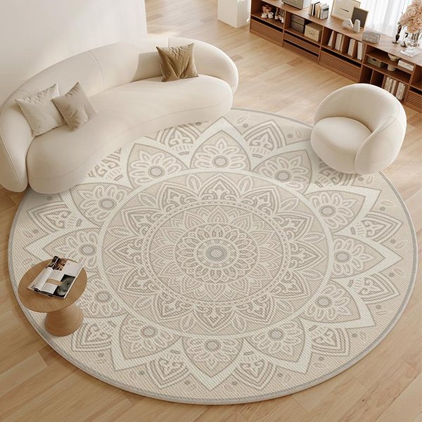 DecoracióN De Sala De Estar Minimalista Alfombra Redonda Gran ÁRea Alfombra Antideslizante Para Sala De Estar Alfombras Estilo FrancéS Para Dormitorio Esterilla Gruesa Lavable 200X200Cm-image