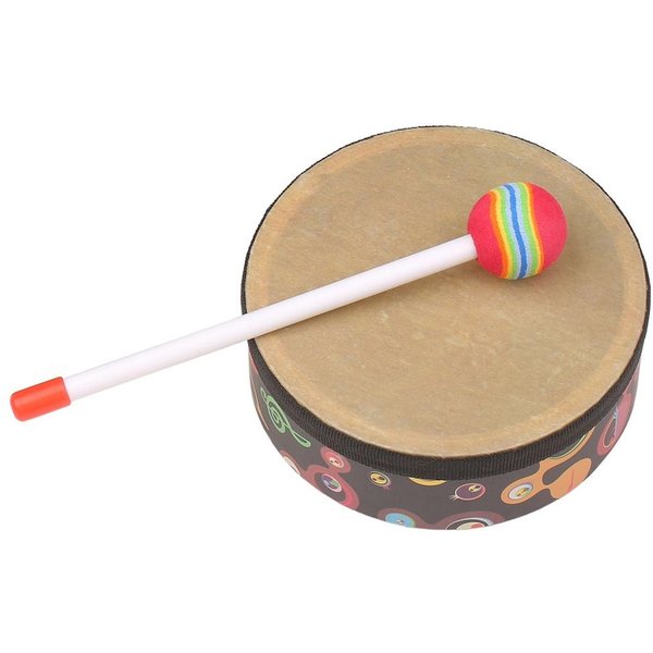 Tambor De Mano Orff Instrumento De PercusióN Musical Instrumento De Tambor PortáTil Con Baqueta 6In Beige-image