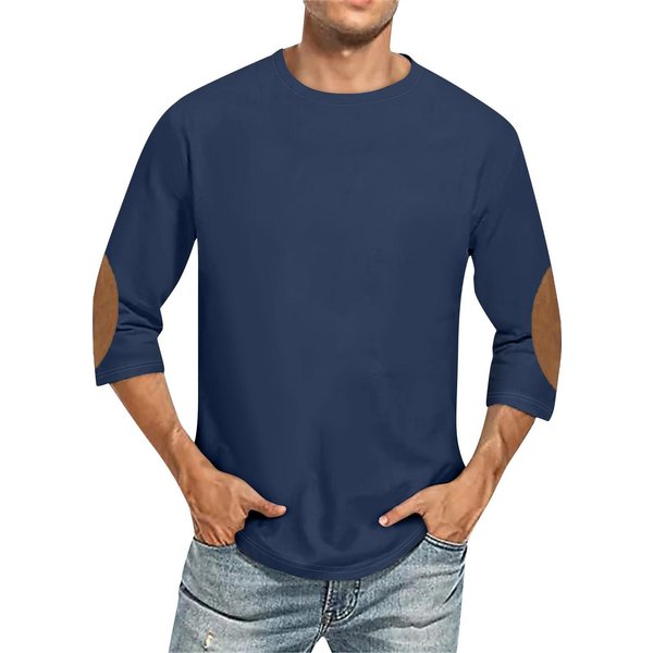 Camiseta De Manga Tres Cuartos Con Cuello Redondo Y Color Liso Para Hombre XXL-image