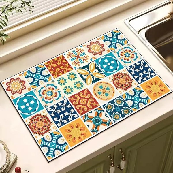 Mata śCiekowa Dekoracyjna Do Suszenia Naczyń Mata Do Kuchni ChłOnna Mata Do Naczyń ChłOnna Mata Do Suszenia Naczyń Dywan Kuchenny MateriałY Eksploatacyjne 40X60Cm-image