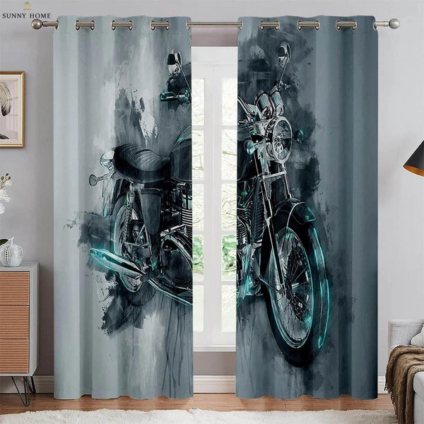Fajne ZasłOny Motocyklowe Drukowane 3D 100% Poliester Sypialnia Salon Kuchnia Klub Dekoracja Okna ZasłOny 2 Szt. W50Xh140(Cm)X2Pcs&Rod Pocket-image