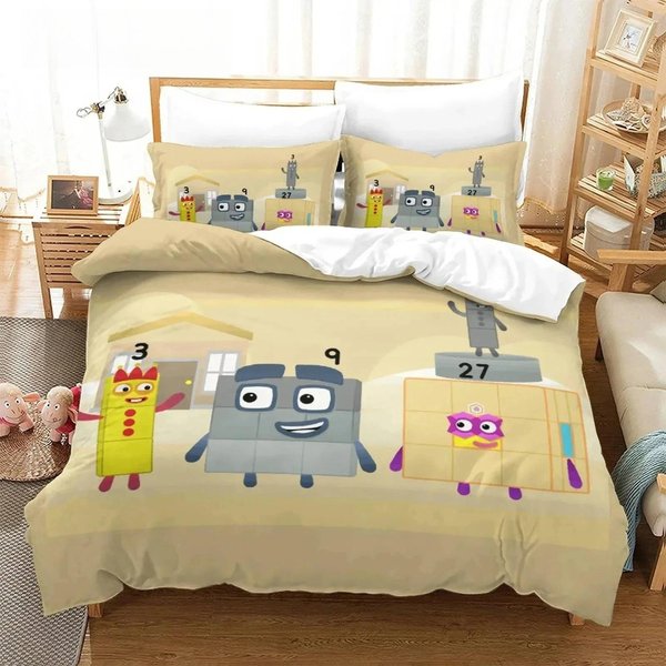 Juego De Cama De Dibujos Animados Number-Blocks Funda NóRdica Juego De Cama Funda De EdredóN Funda De Almohada EdredóN TamañO King Queen NiñOs Adulto 70X133Cm Beige-image
