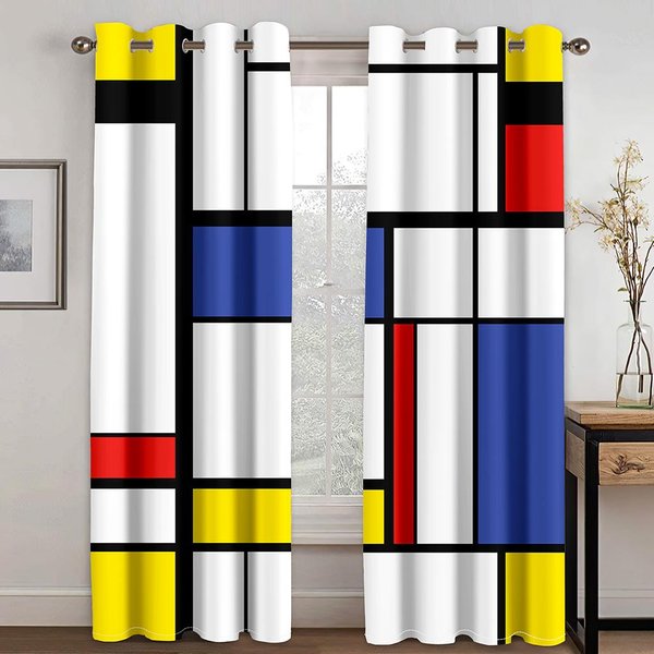 Cortinas GeoméTricas Abstractas Modernas 3D Estilo DiseñO Rubí Y Negro 2 Paneles DecoracióN Para Sala De Estar Dormitorio BalcóN ÁRea De PreparacióN De Alimentos Cortinas 60W60H(Cm)X2&Grommet Top-image