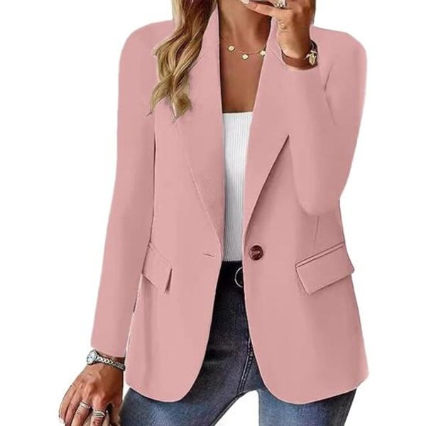Traje De Mujer Abrigo Solapa Manga Larga Un BotóN Chaqueta De Traje Con Bolsillos De Solapa Color SóLido Trabajo Oficina Negocios Ropa Exterior XL Color Rosa-image
