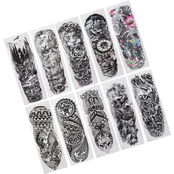 10 Piezas Tatuajes Temporales De Manga Completa Pegatinas Grandes Unisex Resistentes Al Agua Brazo Tatuaje Falso-image