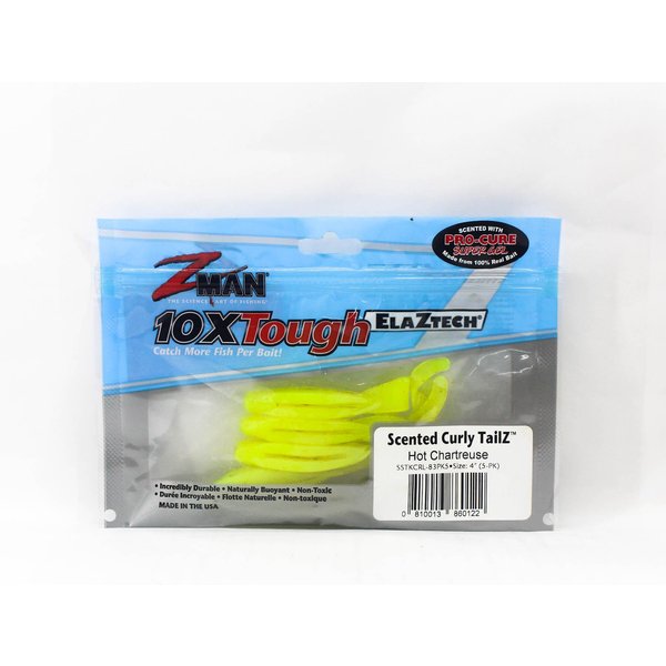 Zman MięKka PrzynęTa Streakz Curly Tailz 4 Cale 5 Szt./Opakowanie Hot Chartreuse (0122)-image