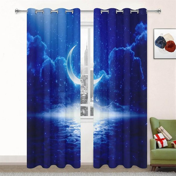 PięKna Noc Romantyczne ZasłOny Nocne W Gwiazdy Odpowiednie Do Pokoju DziecięCego Salonu Sypialni Balkonu Dekoracja Okna 2 Panele 50W130H(Cm)X2Pcs&Hook-image