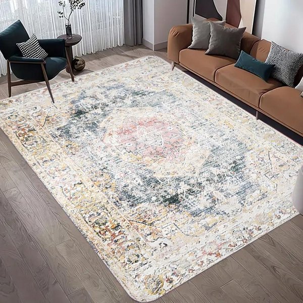 Vintage Czarno-BiałY Dywan Kwiatowy Postarzany Orientalny AntypośLizgowy Dywan Tradycyjny Bohemian WystróJ Domu Mata PodłOgowa Do Salonu 40X60Cm-Felt-image