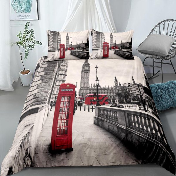 Juego De Funda NóRdica CláSica De Londres Lluvioso TamañO King Queen Doble Completo Twin Individual Juego De Ropa De Cama 135X200Cm-image