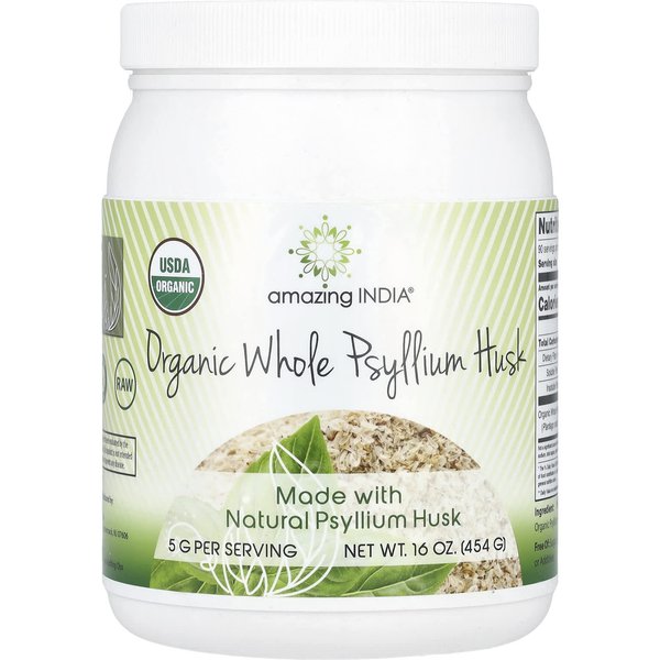 Amazing India, CáScara De Psyllium Integral OrgáNica, 16 Oz (454 Gramos)-image