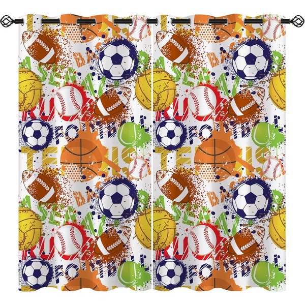 Cortinas Serie Voleibol 3D Cortinas Con Tema De Juego Deportivo Cortinas Drapeadas Para Dormitorio De NiñOs NiñOs NiñAs Cortina De Ventana Abstracta 2 Piezas W60H60(Cm)X2Pcs&Grommet Top-image
