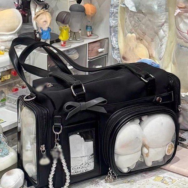 Nowa Torba Na Ramię Y2K Z Kokardką Ita Dla SłOdkiej Dziewczyny, Przezroczysta Torba Z Miejscem Na Ekspozycję, DużA Pojemność, Torba Crossbody Na Wystawę Komiksową, Torebka DIY Czarny-image