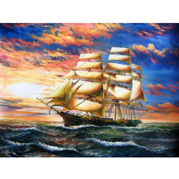 Pintura De Diamante Punto De Cruz Paisaje Taladro Completo Bordado De Diamante Paisaje Barco Manual Hobby 20X30CM-image