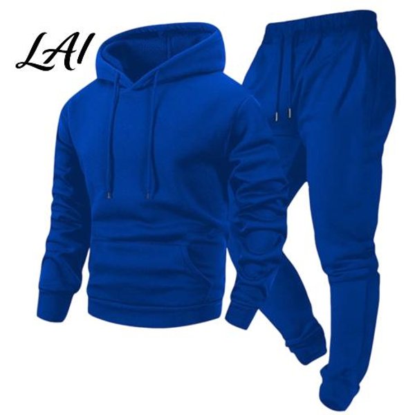 MęSki Zestaw DwuczęśCiowy Bluza Z Kapturem I Spodnie Active Wear Dla MężCzyzn Sportowa Bluza Z Kapturem Spodnie Dresowe Ze Sznurkiem I Spodnie Dresowe Jesień Zima Jednolity Kolor Casual XL Niebieski-image