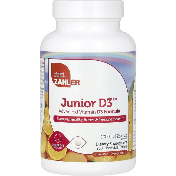 Zahler, Junior D3, FóRmula Avanzada De Vitamina D3, Naranja, 25Mcg (1.000 Ui), 250 Comprimidos Masticables-image
