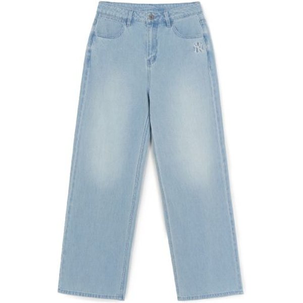 MLB New York Yankees Vaqueros De Pierna Ancha Lavados Desgastados Ajuste Holgado Adelgazantes Para Mujer Pantalones 3FDPB0963-50BLL XS White-image