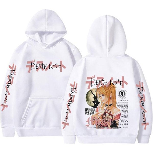 JapońSkie Anime Death Note Misa Bluza Z Kapturem MęSka Damska Odzież Moda Hip Hop Streetwear Unisex Vintage Oversize Bluzy Z Kapturem S BiałY-image