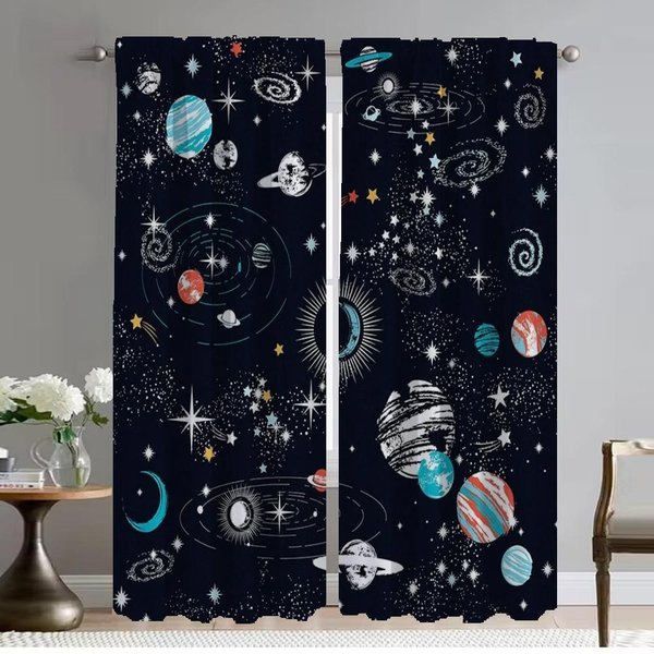 Tule Espacial Para Dormitorio DecoracióN Interior Del Hogar Cortinas Para Ventana De Sala De Estar Cortina Divisoria DecoracióN De Halloween Cortinas CáMara W50Xh70Cmx2Pcs-Cl-image