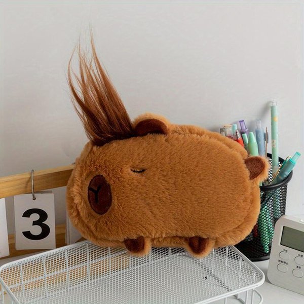 Linda Estuche De Peluche Bolsa De CosméTicos Bolsa Para BolíGrafos De Cobaya Estuche De Gran Capacidad Material Escolar Caja De PapeleríA Color Rosa-image