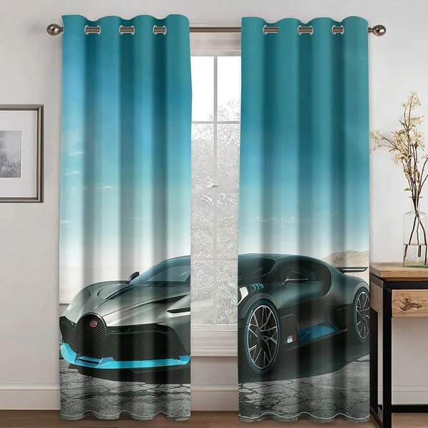 CamióN Azul Coche De Carreras VehíCulo Todoterreno Cortinas Finas Para NiñOs Sala De Estar Dormitorio Cenefa DecoracióN 2 Piezas EnvíO Gratis 50W130H(CM) 2Pcs&Grommet Top-image