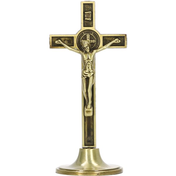 Cruz CatóLica Hecha A Mano De AleacióN De Zinc De Metal Vertical Crucifijo CatóLico Cruz De Pared Con Base ExtraíBle Beige-image