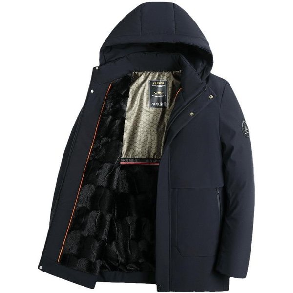 Abrigo De AlgodóN Para Hombres De Mediana Edad Y Ancianos Con Capucha, Moderno, Casual, Acolchado Grueso Con Terciopelo, Chaqueta De AlgodóN CáLida Para Invierno 2XL Black-image