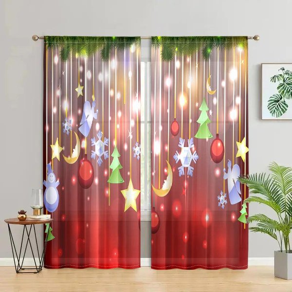 2 Piezas, Deslumbrantes Cortinas De Papá Noel NavideñO - 30% Opacas - Adecuadas Para Sala De Estar, Dormitorio, Cocina, DecoracióN Del Hogar W150CM H166Cm&Rod Pocket-image