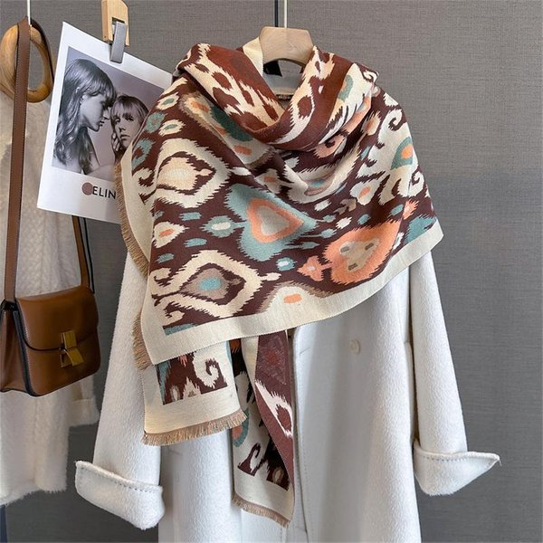 Luksusowy Zimowy Szalik Damski Kaszmirowy CiepłY Pashima Szaliki Chusty Grube MięKkie Bufanda Poncho Szaliki Szal 65X185Cm Black-image