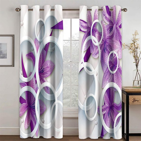 2 Panele Malowane DziełO Sztuki Niebieski Kwiat Drukowane ZasłOny ZasłOny Okienne Do Salonu ZasłOny Okienne Sypialnia Kuchnia Dekoracja Domu W50 X H130(Cm)X2&Hook-image