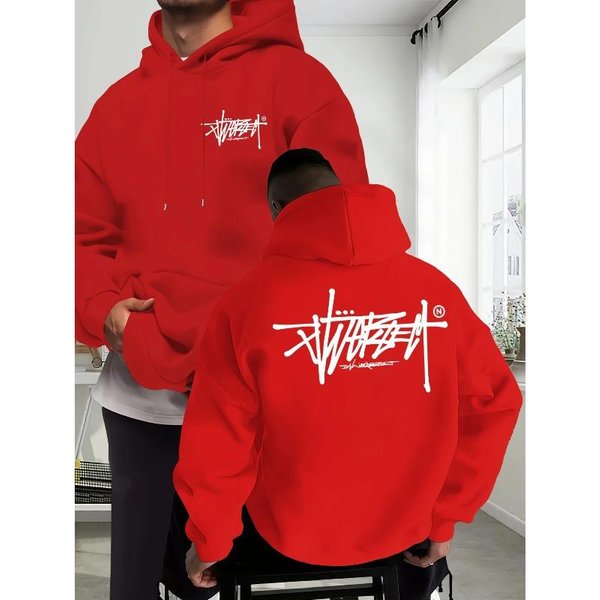 Sudadera Holgada Simple De Moda Con Estampado Sudaderas Sudaderas Para Hombre M Rojo-image
