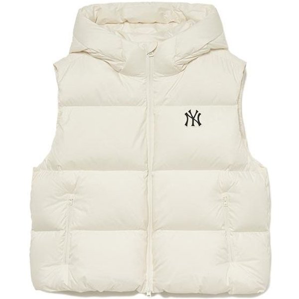 New York Yankees MLB FW23 Nadruk Z Literami Bluza Z Kapturem Na Zamek LuźNa Prosty KróJ BezręKawnik Kurtka Puchowa Odzież Wierzchnia Unisex Kremowy 3ADVB0436-50CRS XL White-image