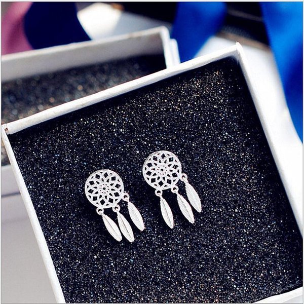 Pendientes De Plata De Ley 925 AtrapasueñOs Pendientes De Borla De Plumas De Moda Para Mujer Oorbellen Brincos De Prata S -E387-image