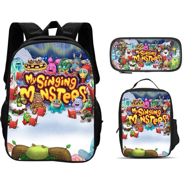 Mochila My Singing Monsters, Estuche, Bolsa De Hielo, Set De 3 Piezas Juego, Estampado De Dibujos Animados, GuarderíA, Escuela Primaria, NiñOs Y NiñAs-image