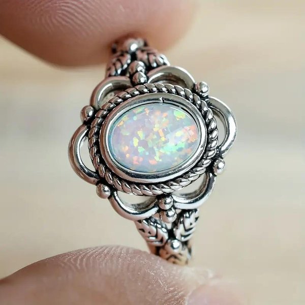 Anillo De Dedo EstéTico Estilo Vintage Huitan Para Mujer Accesorios Para Fiesta De Aniversario Con ÓPalo Simulado JoyeríA De Fiesta Retro 8-image