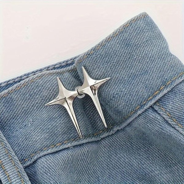 1 Par Hebilla De Cintura, Botones Decorativos Con Hebilla De Cintura En Forma De Estrella, Sin Costura, BotóN Desmontable Para Ajuste De Cintura Plata-image