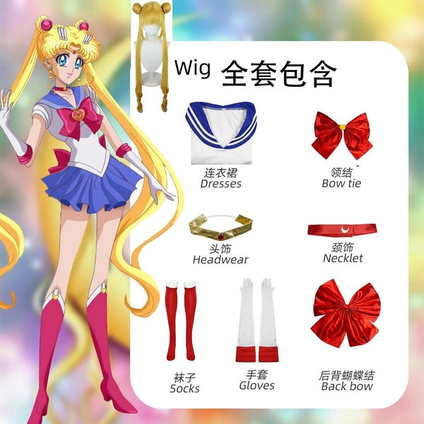 Anime Sailor Moon Kostium Cosplay Sukienka Skarpetki Z Kokardką Tsukino Usagi Sailor Moon Halloween Karnawał Zestaw Cosplay Kostium Na WystęP Sceniczny Anime L-image