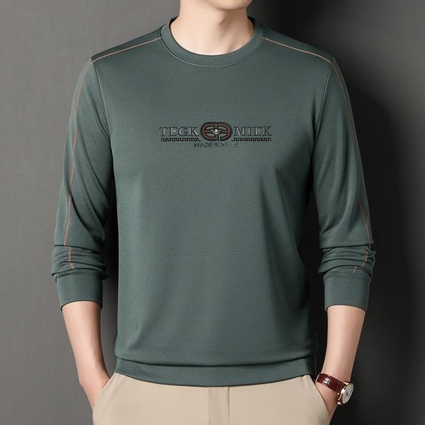 Camiseta De Manga Larga Para Hombre De OtoñO, Nueva Ropa De OtoñO, Cuello Redondo, Estampado De Diamantes Calientes, EláStica, Holgada, Fina, Para Base 4XL-image