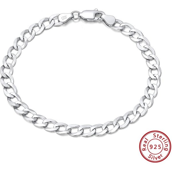 BiżUteria 5Mm Bransoletka S925 Srebro PróBy 925 Prosta Osobowość Trend Hip Hop Modna MęSka Zimny Styl Bransoletka Srebrna BiżUteria 21.5Cm-image