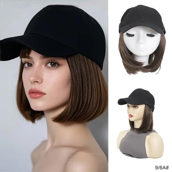 Peluca De Sombrero Pelo Corto Liso Bob Con BéIsbol Para Mujer Pelucas De Pelo SintéTico Resistente Al Calor Con Sombrero Ajustable Gray-image