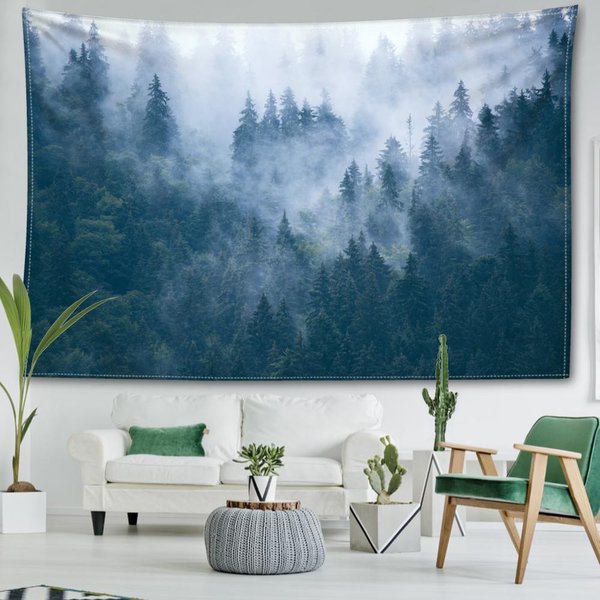 Tapiz De Bosque Brumoso Para Colgar En La Pared, Paisaje Natural Y Minimalista, Arte Bohemio, Estilo Moderno, DecoracióN Del Hogar 95X73Cm-image